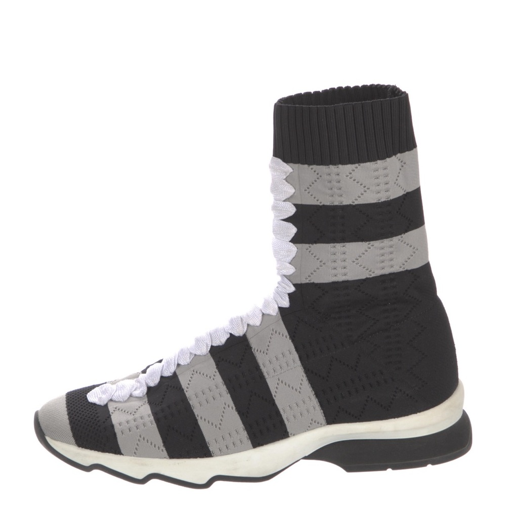 FENDI Rockoko High Top Black & Gray Sneakers Size 8 - Picture 4 of 17